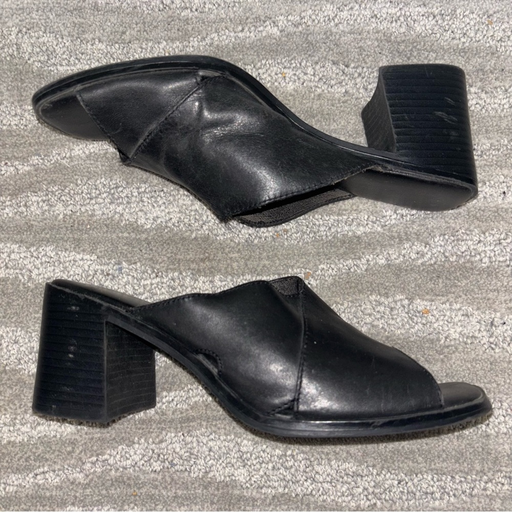 Prima Royale Y2K Black Leather Cutout Mules Block Heel Open Toe Women’s Sz 8M